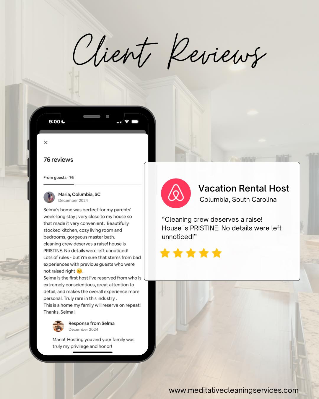vacation rental cleaning 5 star review